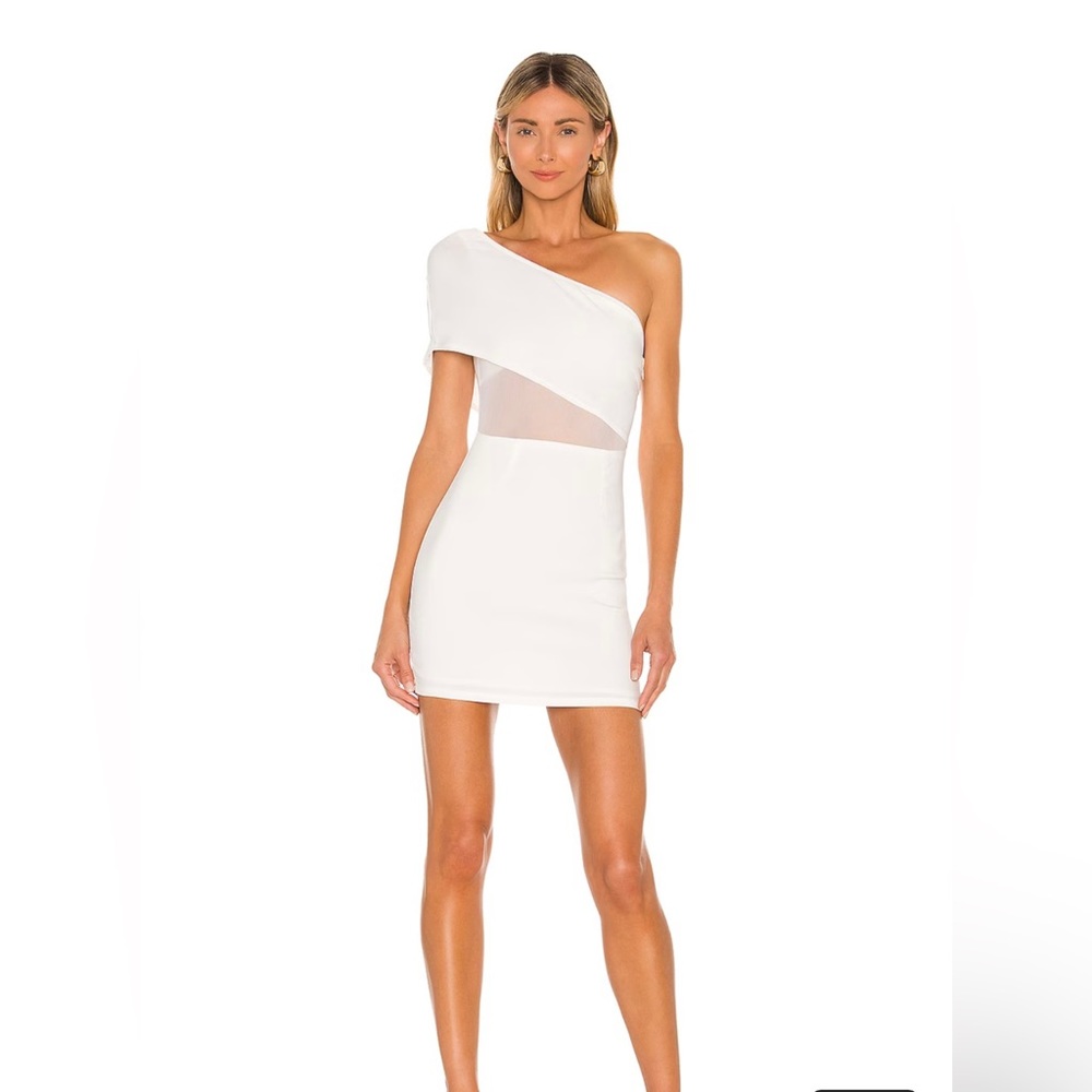 Superdown white one shoulder minidress with sheer panel
